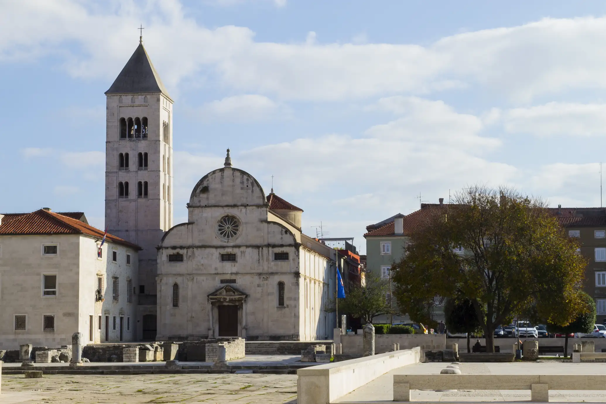 Church of St Mary and the Romanesque bell tower on the Roman Forum in Zadar